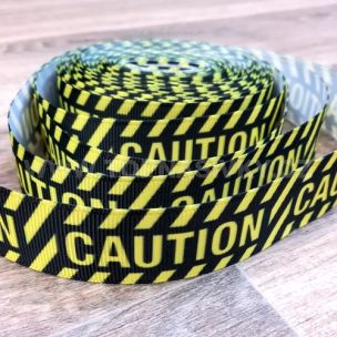 Popruh černo-žlutý CAUTION var.2 / 22 mm